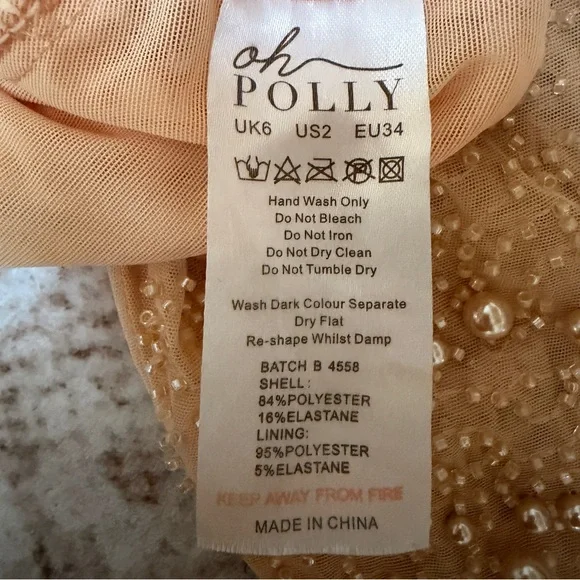 NWOT Oh Polly Champagne embellished Beaded Long Sleeve Crop Top size 2 - Picture 13 of 13